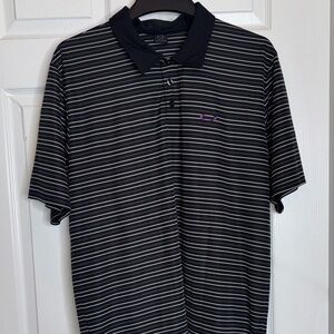 Oakley Black and Gray Striped Polo Shirt